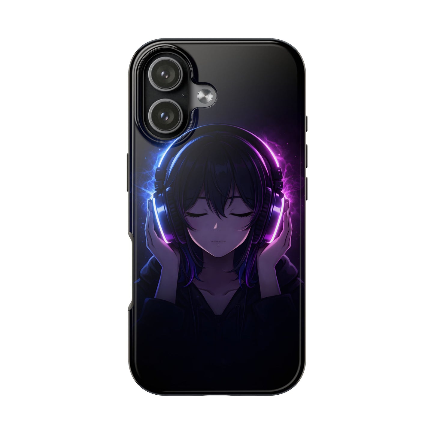 Neon Music Anime Girl Tough Case - Purple & Blue Aesthetic Cover for iPhone & Samsung