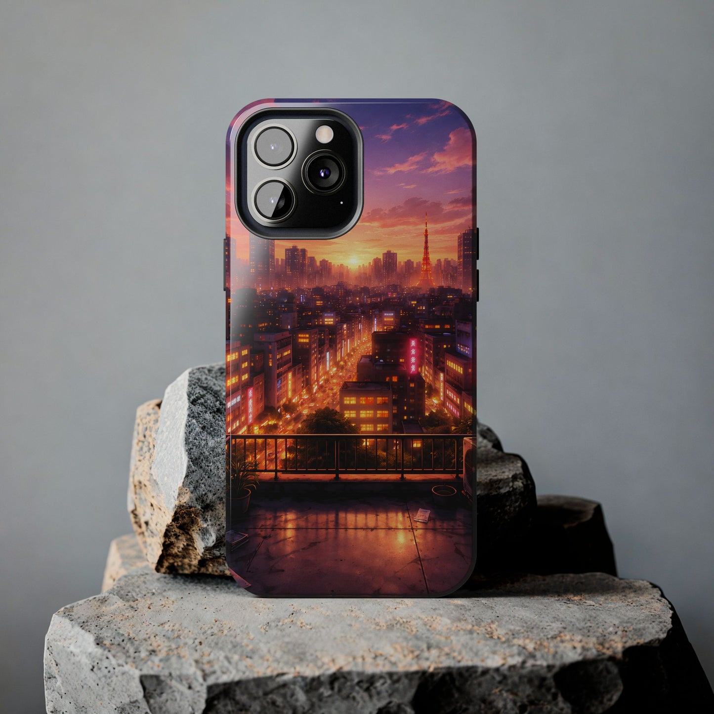 Tokyo Sunset Rooftop Tough Case - Urban Lo-Fi Skyline Cover for iPhone & Samsung