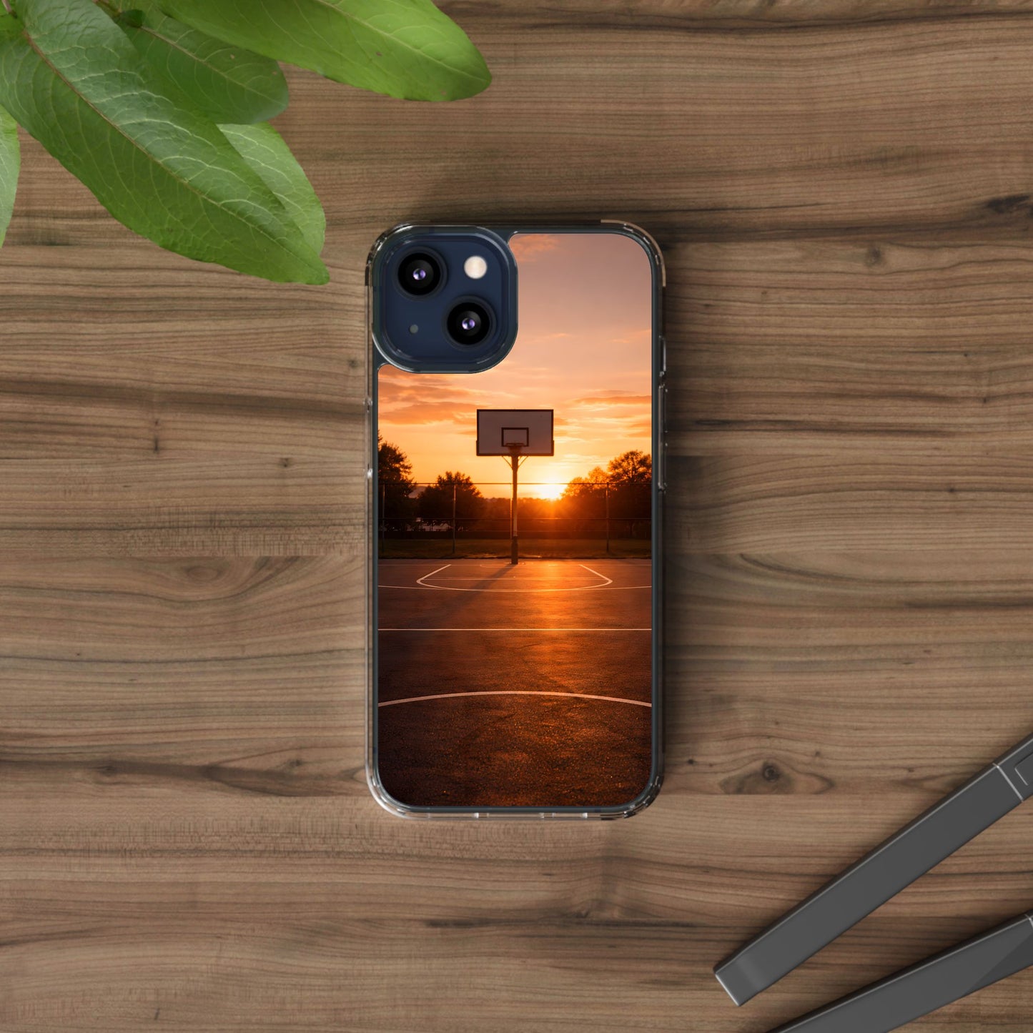 Clear Golden Hour Basketball Case - Urban Sunset Court Transparent Cover