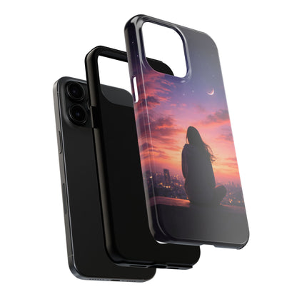 Dreamy Rooftop Sunset Tough Case - Lo-Fi Cityscape Cover for iPhone & Samsung