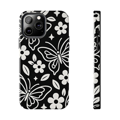 Midnight Butterfly Line Art Tough Case - Minimalist Floral Cover for iPhone & Samsung