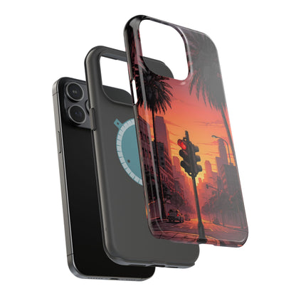 Lofi City Sunset: Aesthetic Urban Palm Tree MagSafe Case