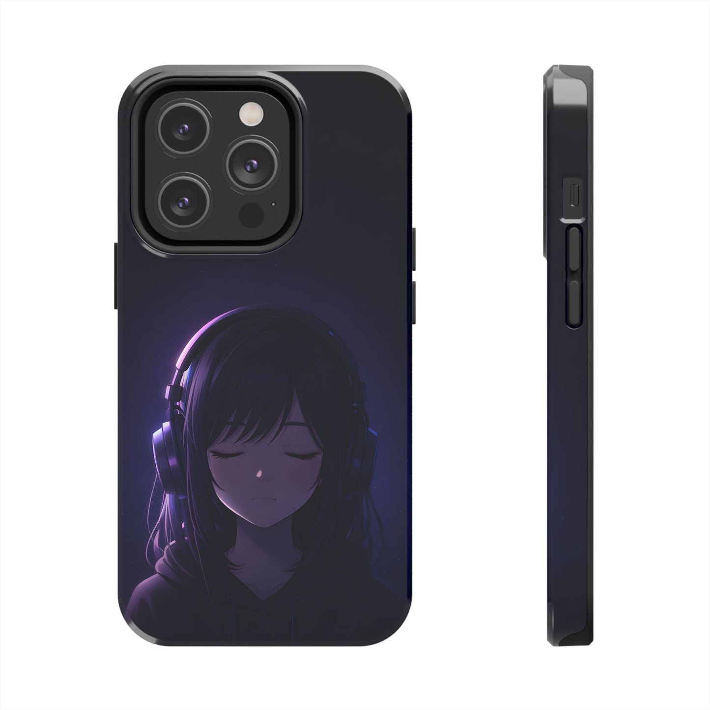Midnight Lofi Anime Girl Tough Case - Deep Purple Music Cover for iPhone & Samsung
