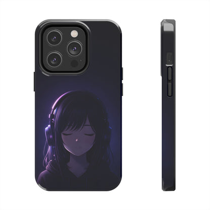 Midnight Lofi Anime Girl Tough Case - Deep Purple Music Cover for iPhone & Samsung
