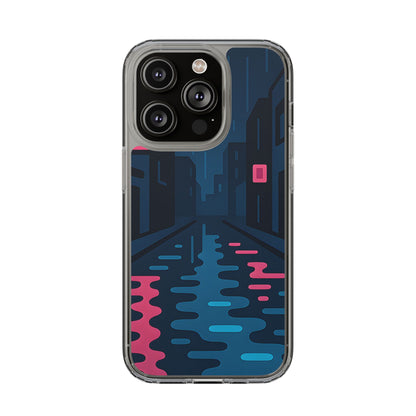 Clear Rainy Neon Street Case - Minimalist Urban Aesthetic Transparent Cover