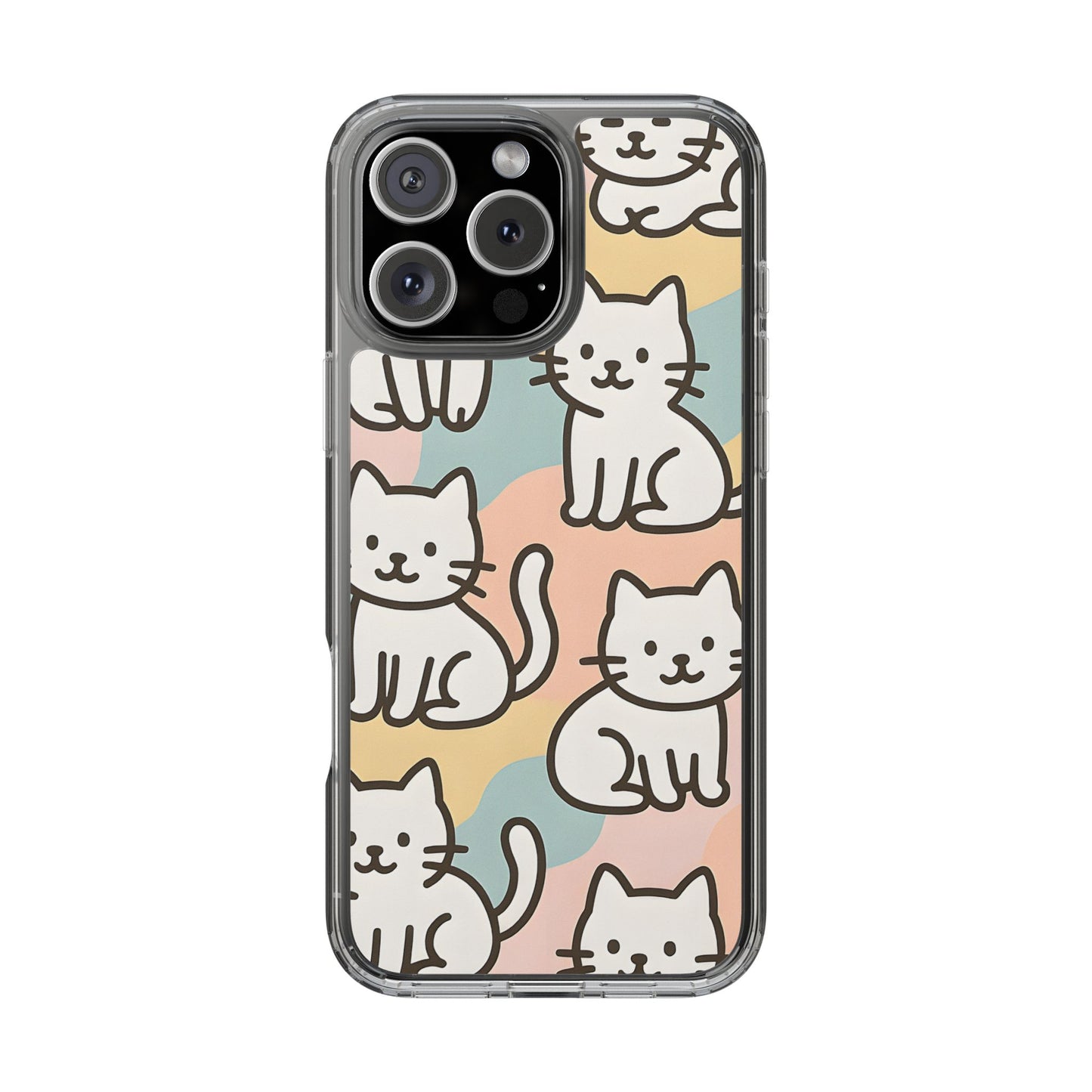 Clear White Cat Pattern Case - Kawaii Pastel Aesthetic Transparent Cover