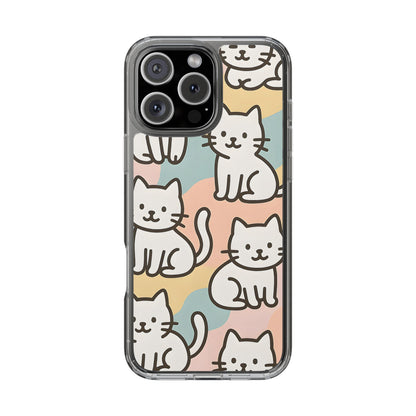 Clear White Cat Pattern Case - Kawaii Pastel Aesthetic Transparent Cover