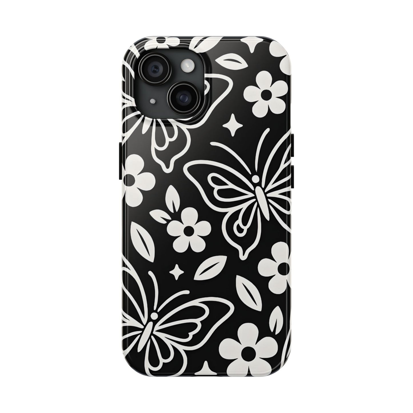 Midnight Butterfly Line Art Tough Case - Minimalist Floral Cover for iPhone & Samsung