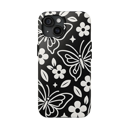 Midnight Butterfly Line Art Tough Case - Minimalist Floral Cover for iPhone & Samsung
