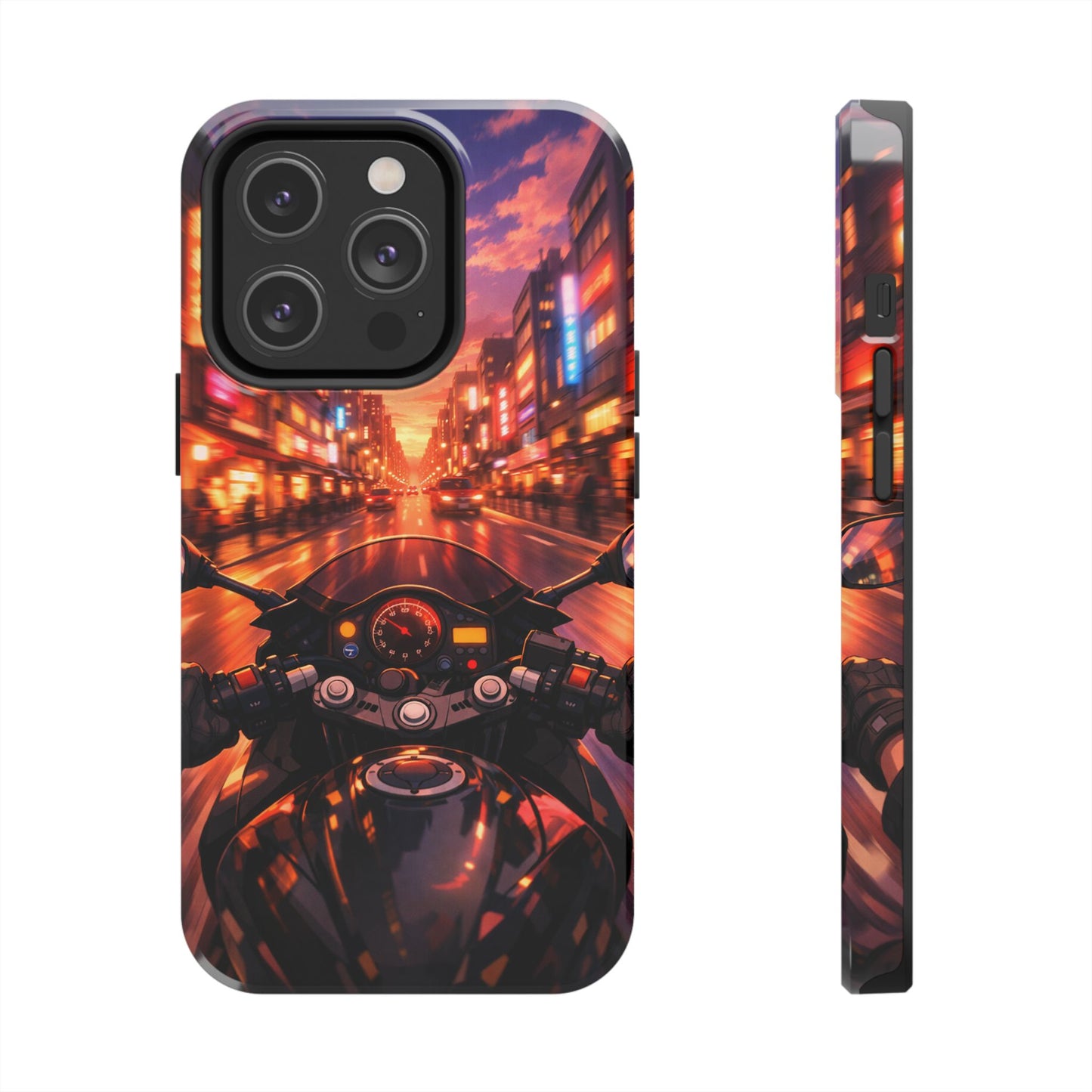 Motorcycle City POV Tough Case - Urban Sunset Rider Cover for iPhone & Samsung