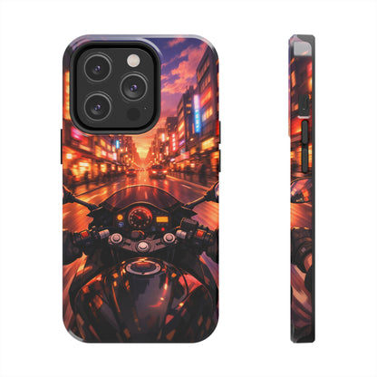 Motorcycle City POV Tough Case - Urban Sunset Rider Cover for iPhone & Samsung