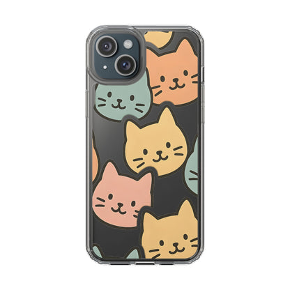 Clear Colorful Cat Pattern Case - Kawaii Aesthetic Transparent Cover for iPhone & Samsung