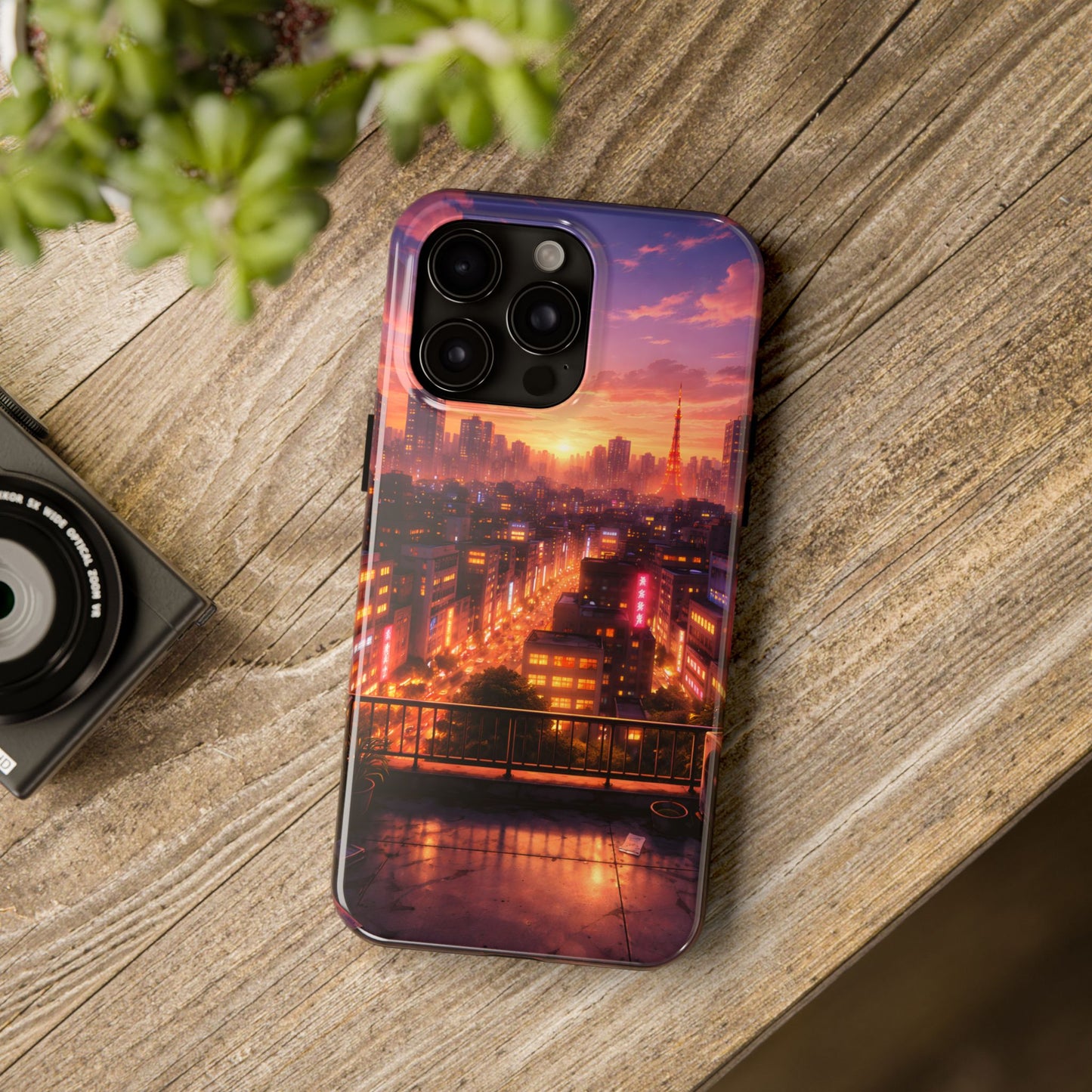 Tokyo Sunset Rooftop Tough Case - Urban Lo-Fi Skyline Cover for iPhone & Samsung