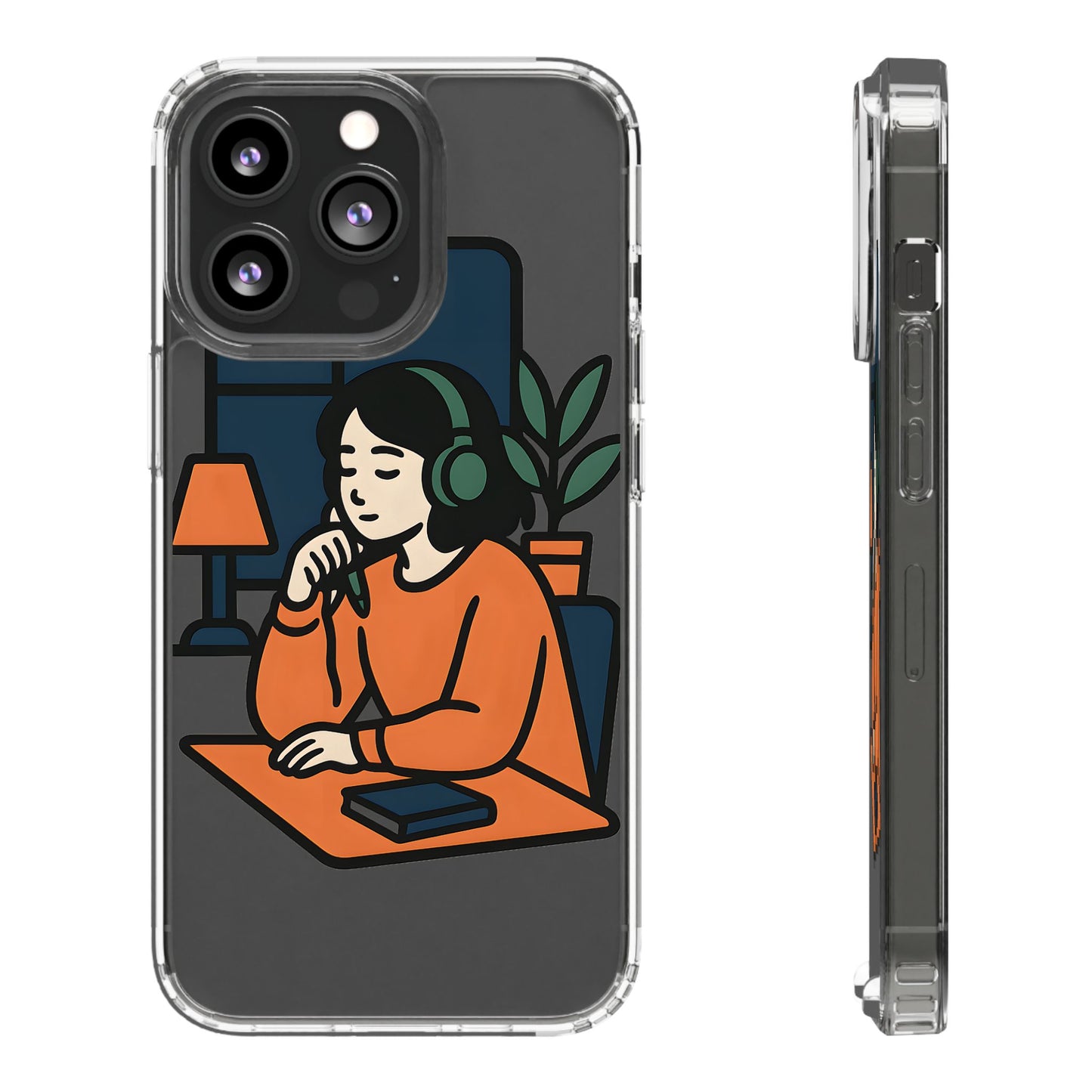 Clear Lofi Study Girl Case - Minimalist Aesthetic Transparent Cover for iPhone & Samsung