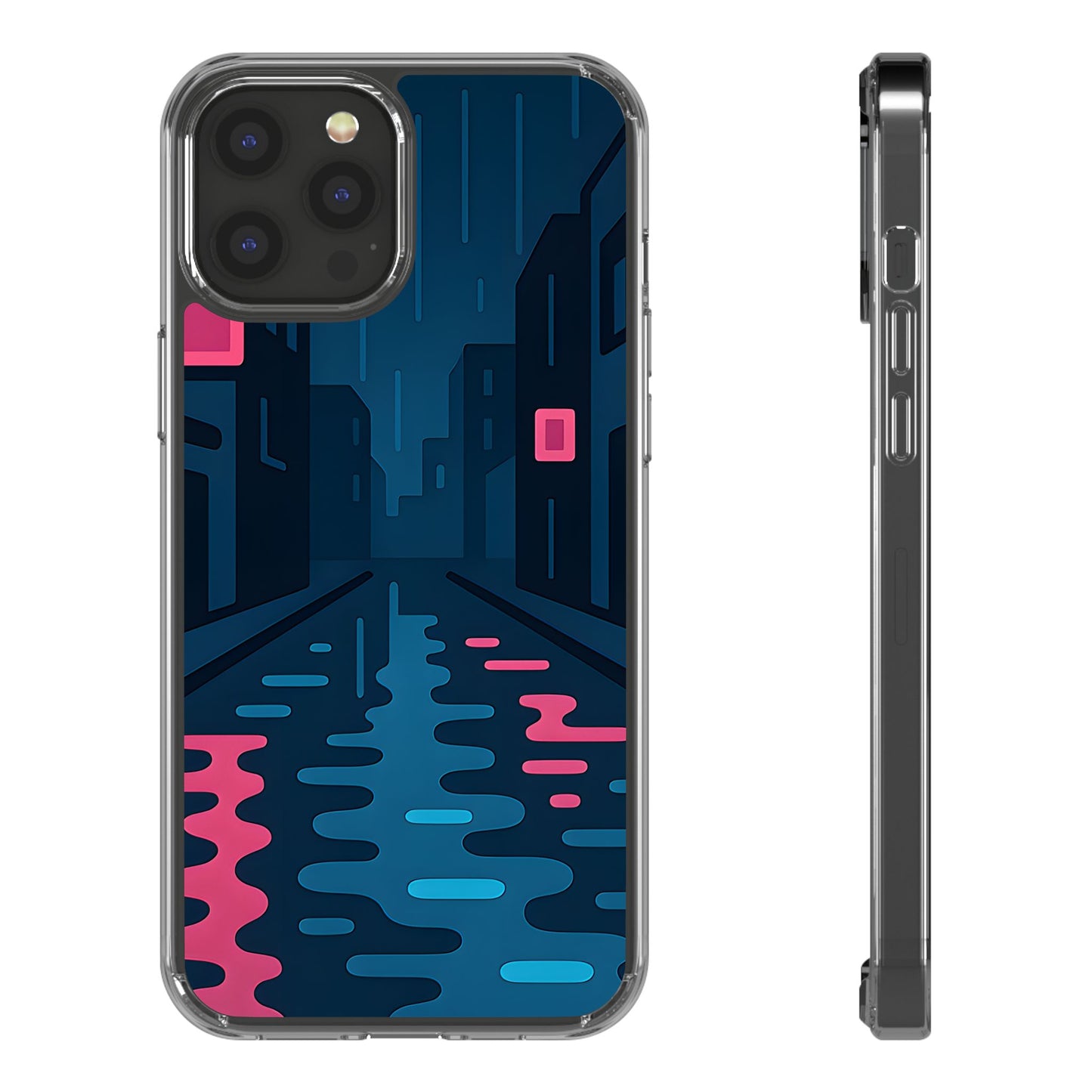 Clear Rainy Neon Street Case - Minimalist Urban Aesthetic Transparent Cover