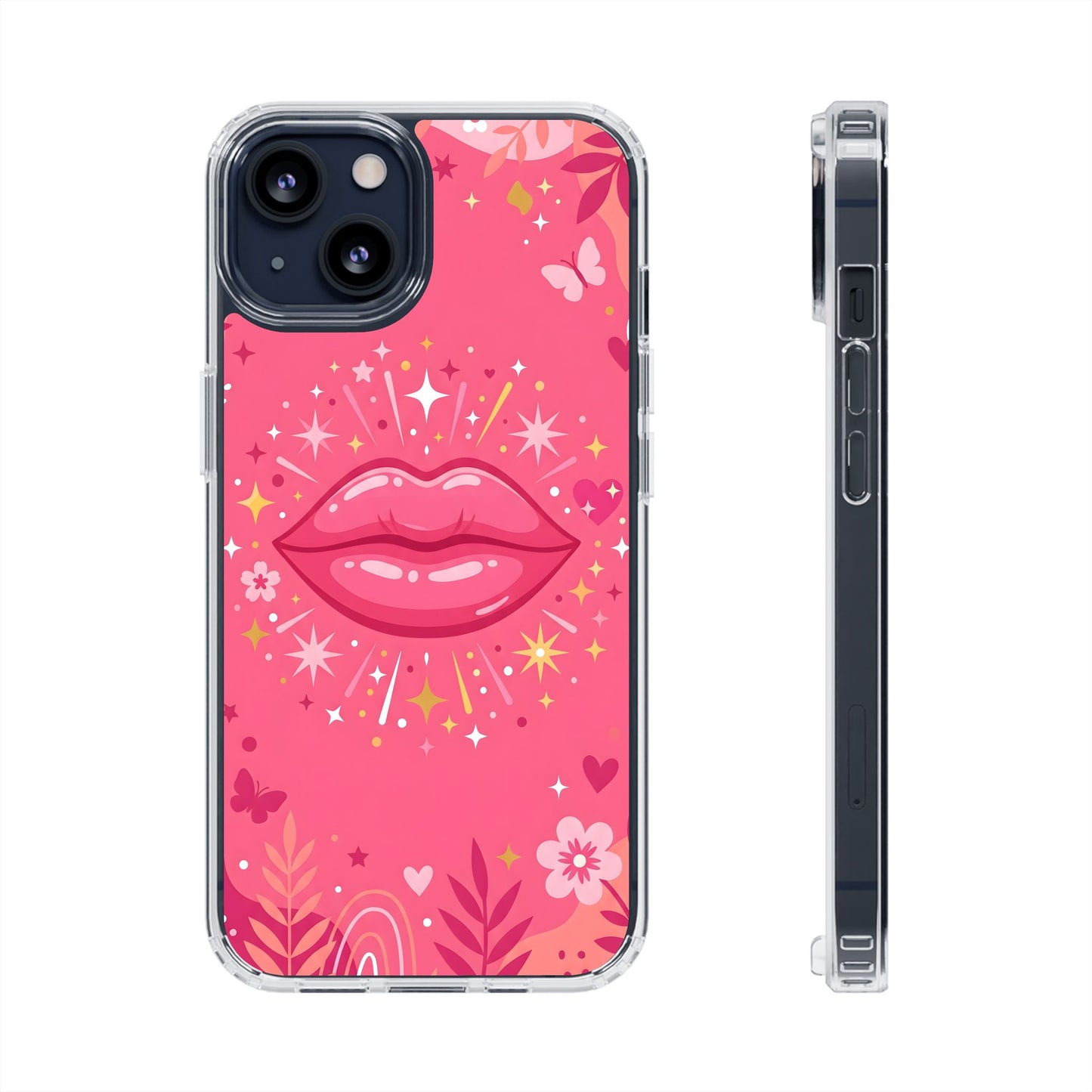 Retro Glam Pink Lips Clear Case - MagSafe Compatible Y2K Cover