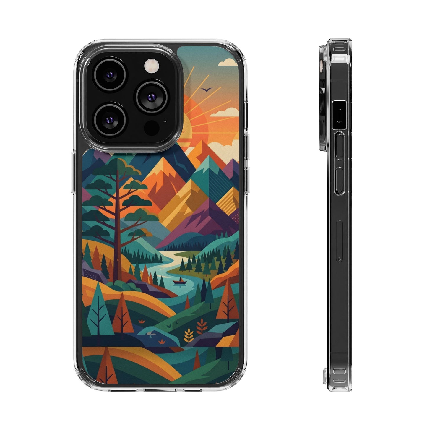 Retro Mountain Landscape Clear Case - Minimalist Outdoor Aesthetic Cover