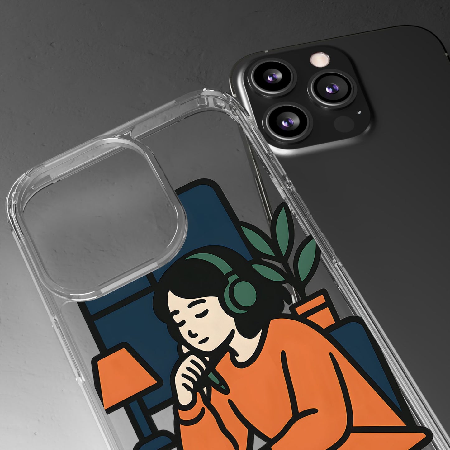 Clear Lofi Study Girl Case - Minimalist Aesthetic Transparent Cover for iPhone & Samsung