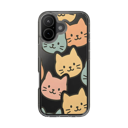 Clear Colorful Cat Pattern Case - Kawaii Aesthetic Transparent Cover for iPhone & Samsung