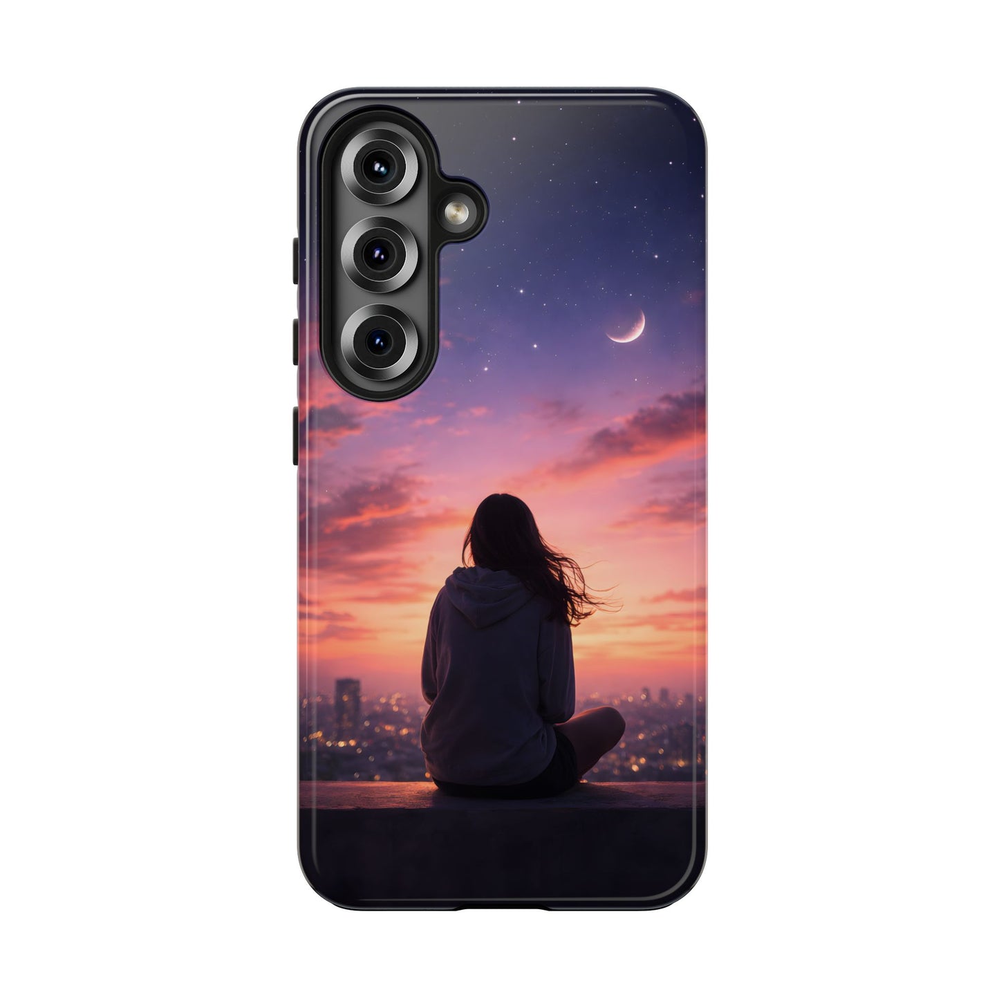 Dreamy Rooftop Sunset Tough Case - Lo-Fi Cityscape Cover for iPhone & Samsung
