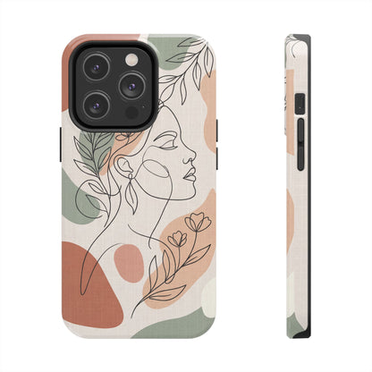 Earthy Abstract Female Line Art Tough Case - Minimalist Boho Cover for iPhone & Samsung