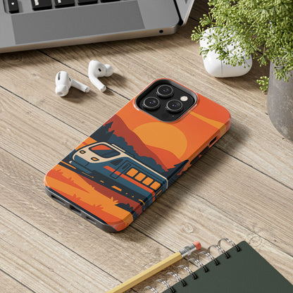 Golden Hour Express Tough Case - Minimalist Sunset Train Aesthetic Cover