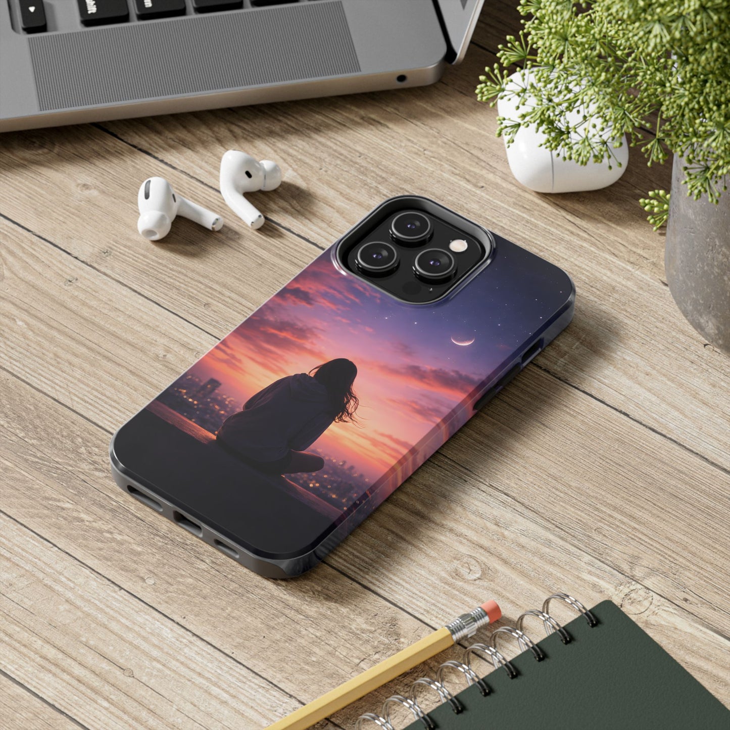 Dreamy Rooftop Sunset Tough Case - Lo-Fi Cityscape Cover for iPhone & Samsung