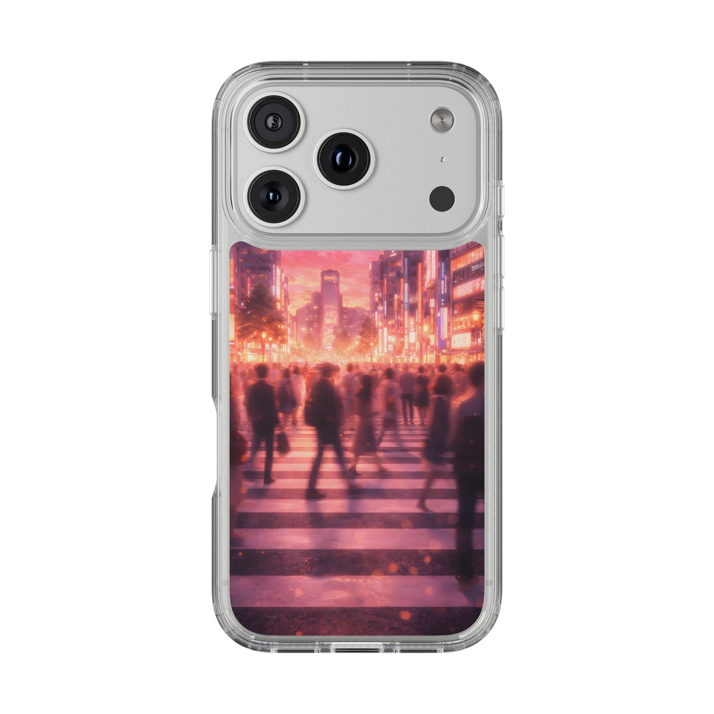 Clear Neon City Sunset Case - Tokyo Crosswalk Aesthetic Transparent Cover
