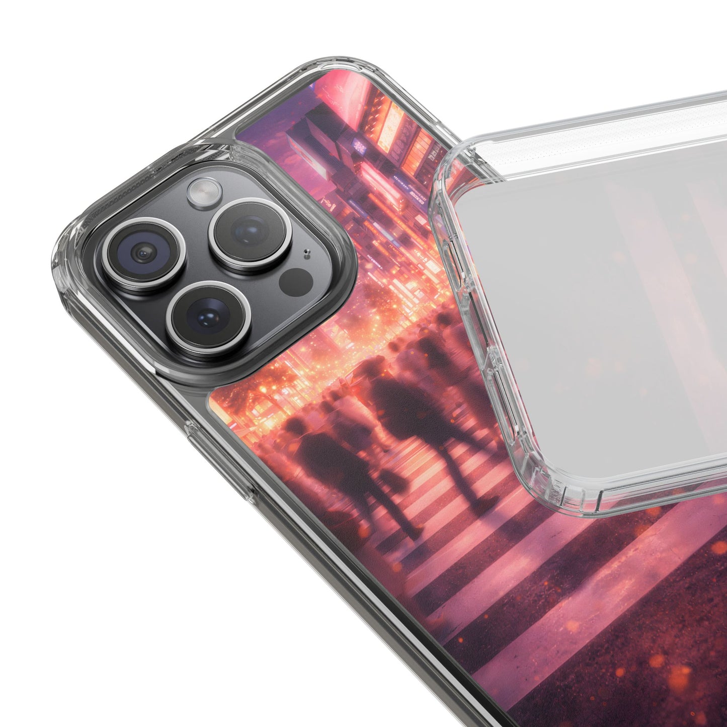 Clear Neon City Sunset Case - Tokyo Crosswalk Aesthetic Transparent Cover