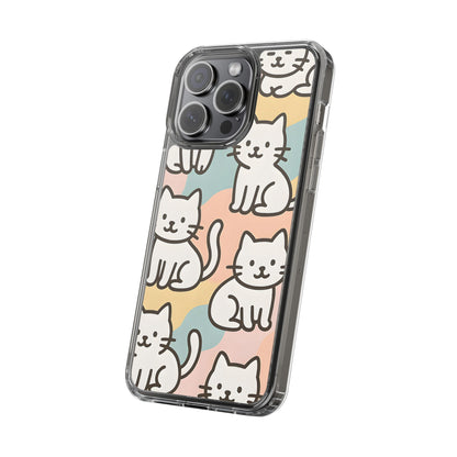Clear White Cat Pattern Case - Kawaii Pastel Aesthetic Transparent Cover