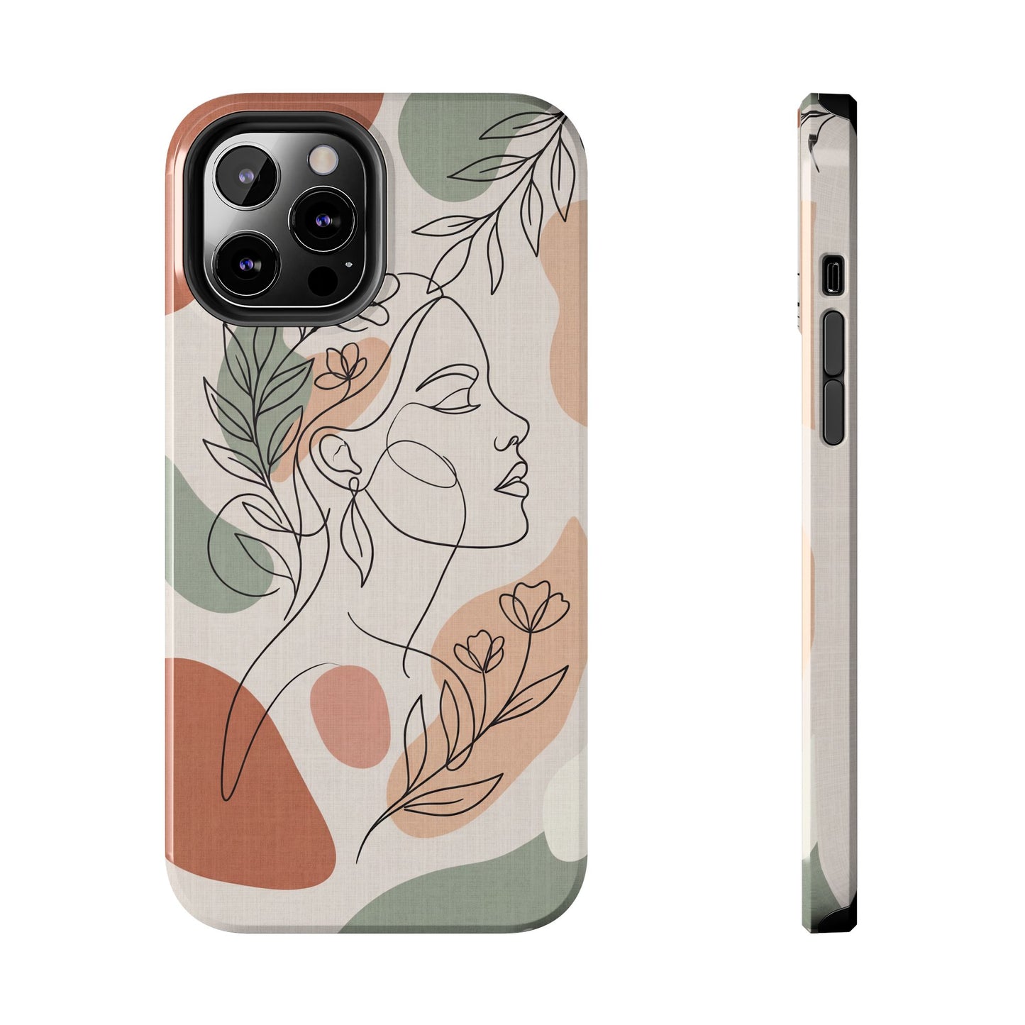 Earthy Abstract Female Line Art Tough Case - Minimalist Boho Cover for iPhone & Samsung