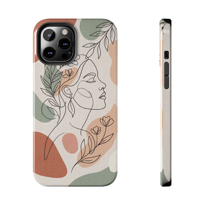 Earthy Abstract Female Line Art Tough Case - Minimalist Boho Cover for iPhone & Samsung