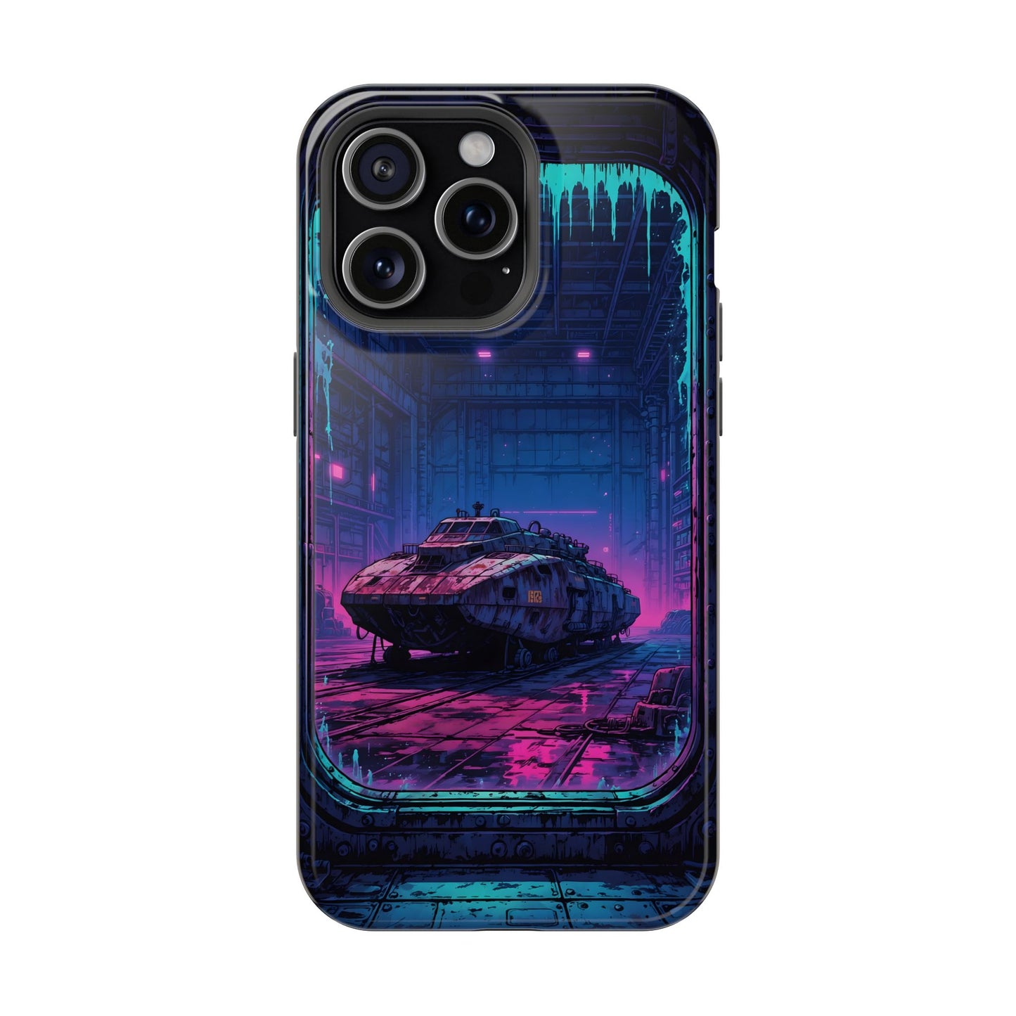 Cyberpunk Garage: Neon Sci-Fi Hover Tank MagSafe Case