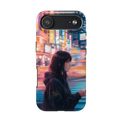 Neon City Girl Tough Case - Urban Melancholy Anime Cover for iPhone & Samsung