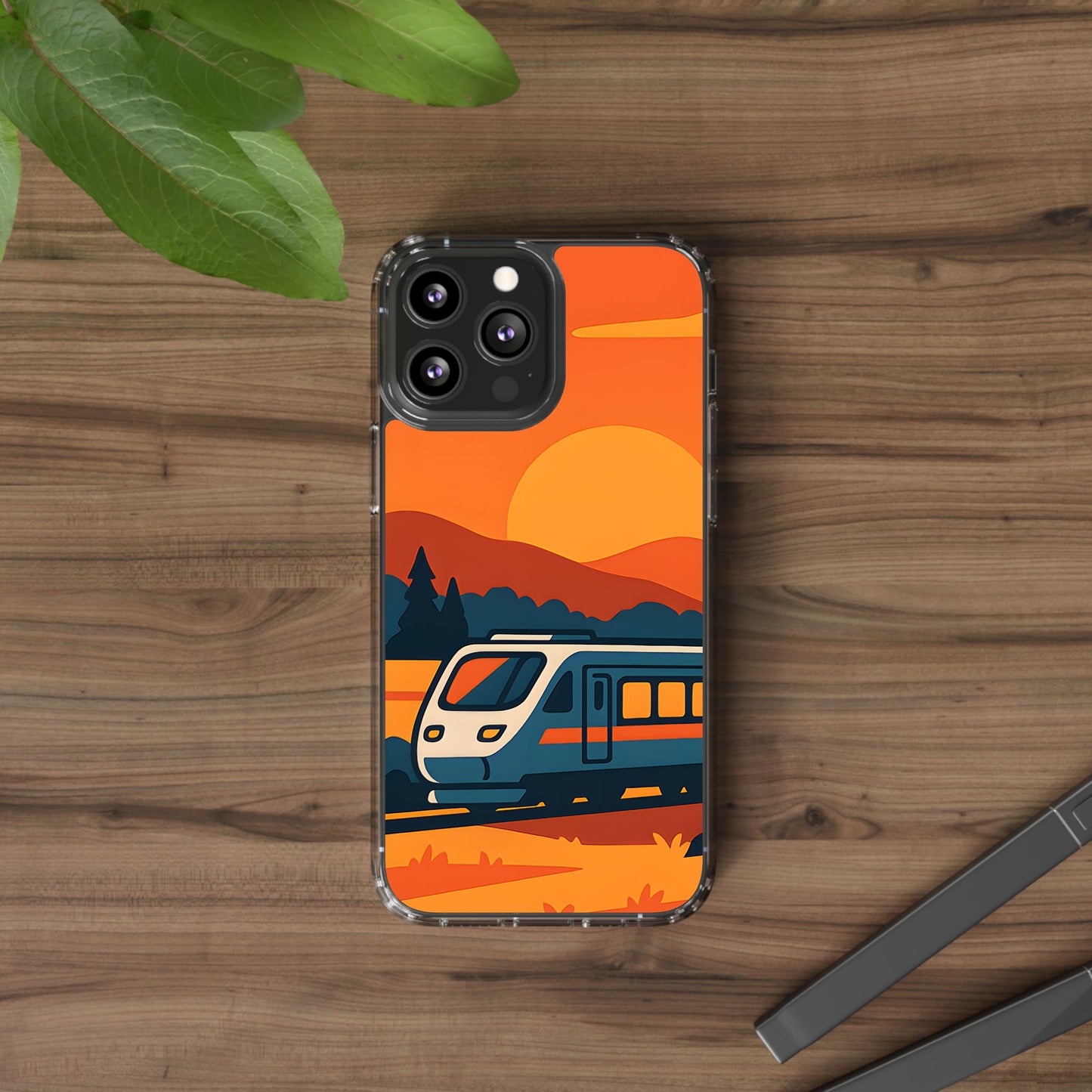 Clear Sunset Train Phone Case - Minimalist Travel Aesthetic Transparent Cover