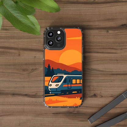 Clear Sunset Train Phone Case - Minimalist Travel Aesthetic Transparent Cover