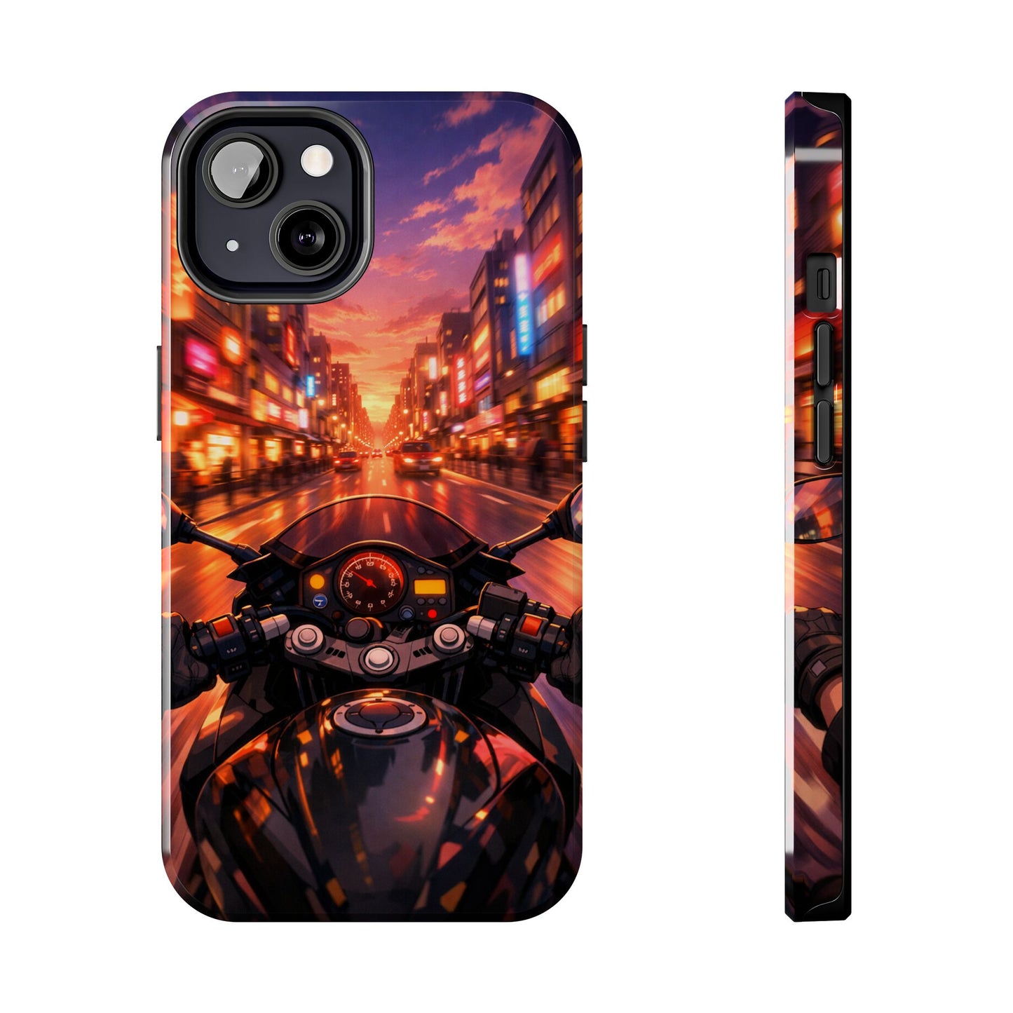 Motorcycle City POV Tough Case - Urban Sunset Rider Cover for iPhone & Samsung