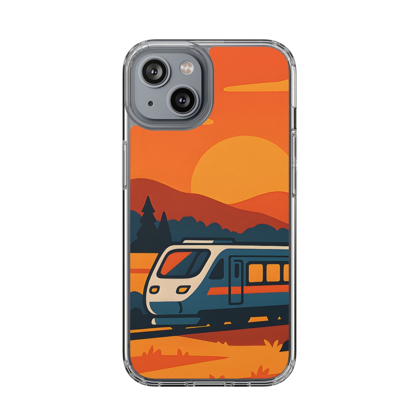 Clear Sunset Train Phone Case - Minimalist Travel Aesthetic Transparent Cover