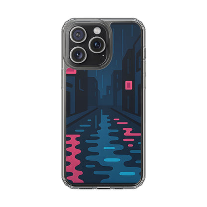 Clear Rainy Neon Street Case - Minimalist Urban Aesthetic Transparent Cover