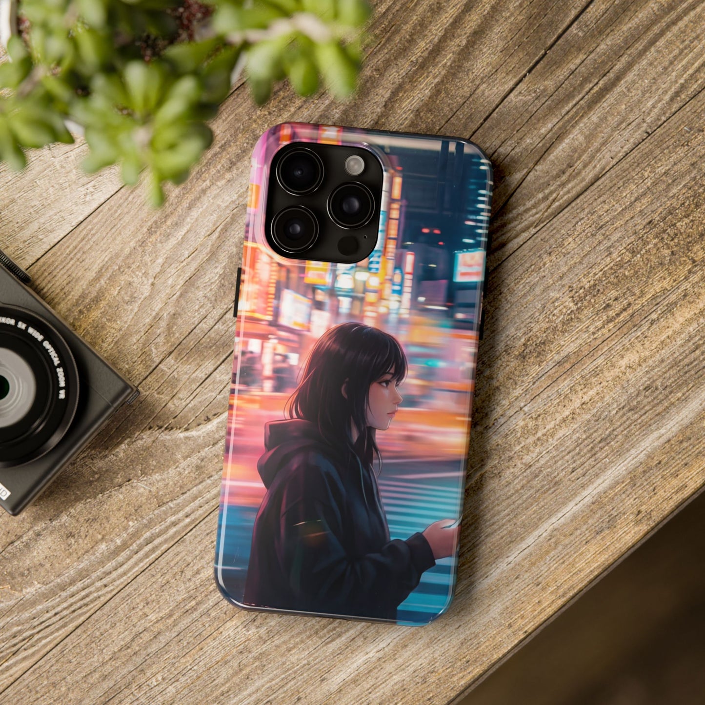 Neon City Girl Tough Case - Urban Melancholy Anime Cover for iPhone & Samsung