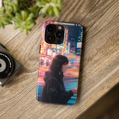 Neon City Girl Tough Case - Urban Melancholy Anime Cover for iPhone & Samsung