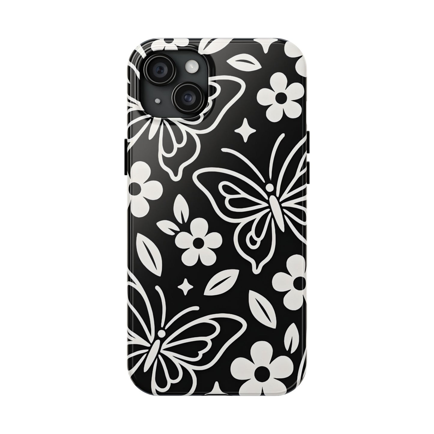 Midnight Butterfly Line Art Tough Case - Minimalist Floral Cover for iPhone & Samsung