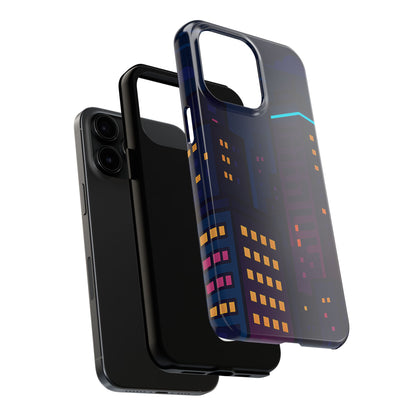 Neon City Skyline Tough Phone Case – Night Aesthetic Protective Cover for iPhone & Samsung