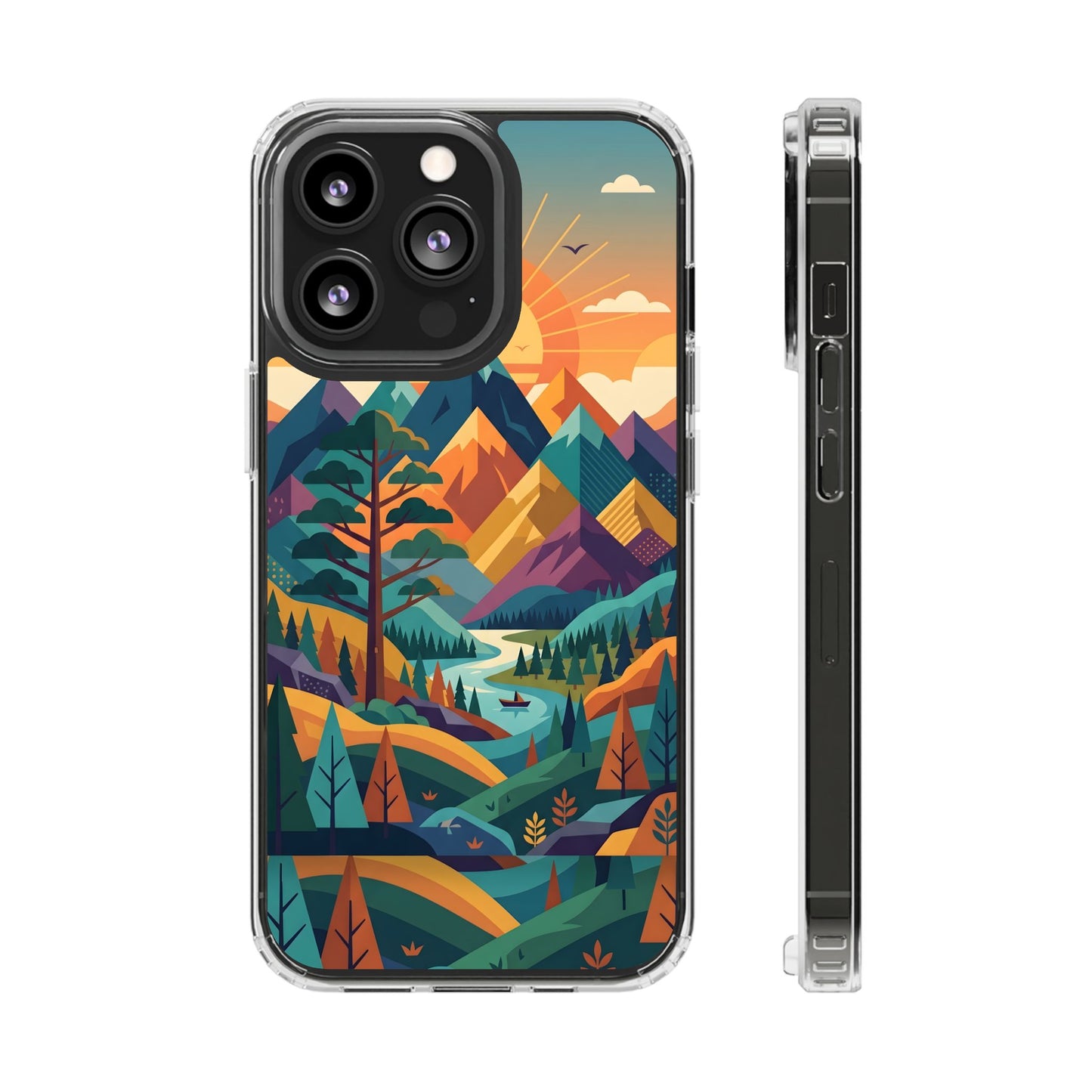 Retro Mountain Landscape Clear Case - Minimalist Outdoor Aesthetic Cover