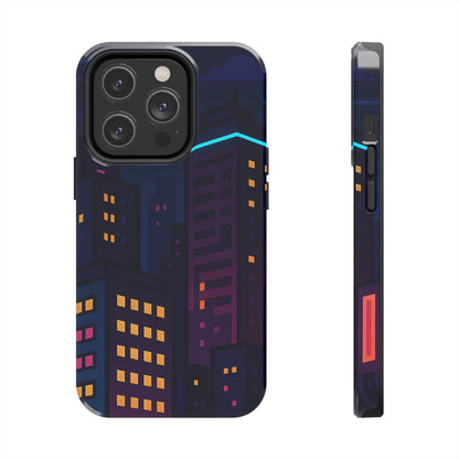 Neon City Skyline Tough Phone Case – Night Aesthetic Protective Cover for iPhone & Samsung