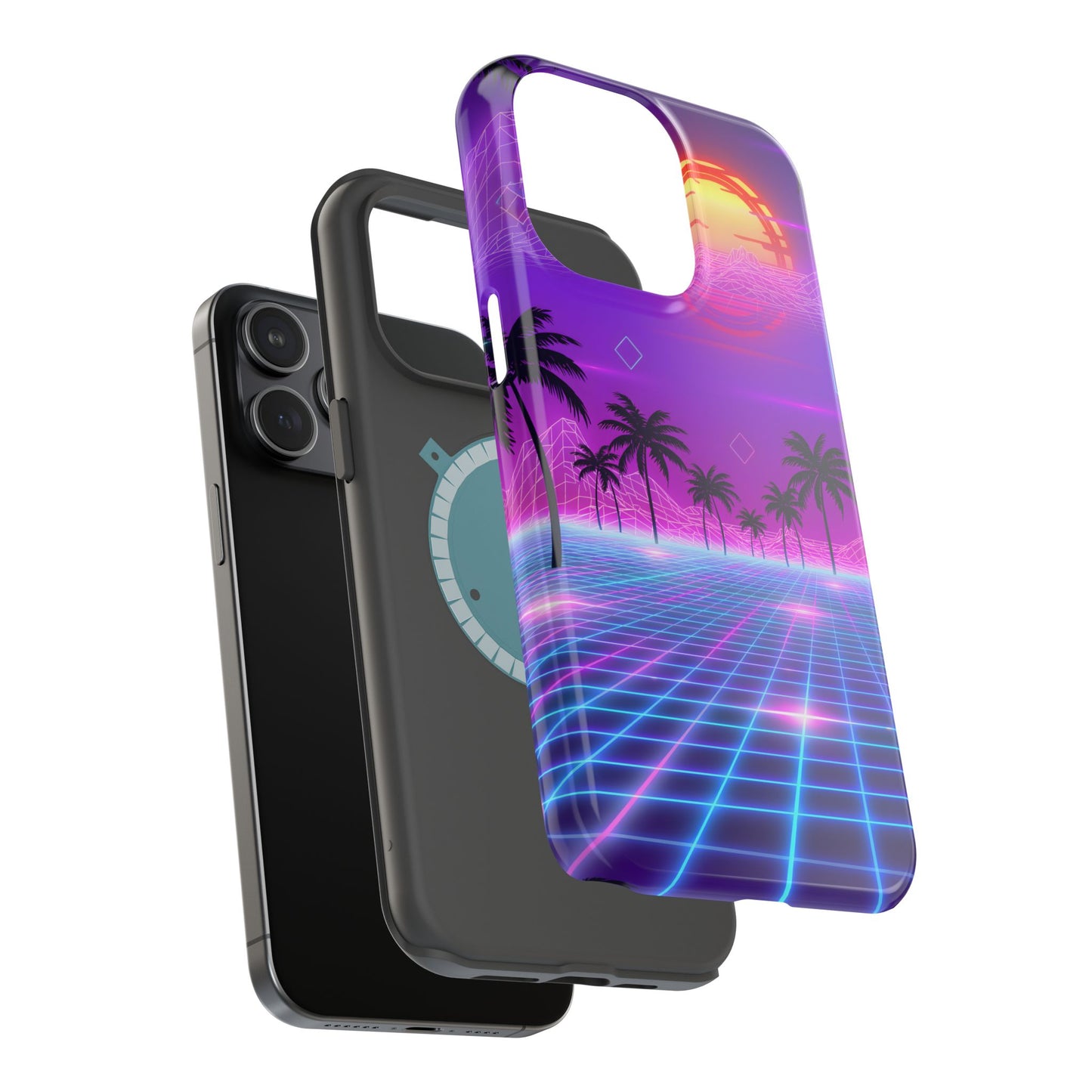 Neon Horizon: Premium Synthwave Sunset MagSafe Case
