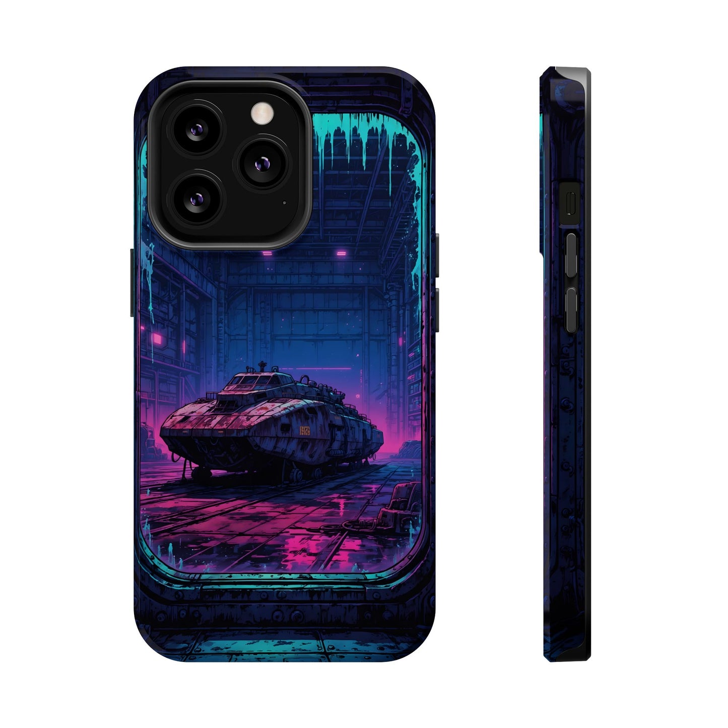 Cyberpunk Garage: Neon Sci-Fi Hover Tank MagSafe Case