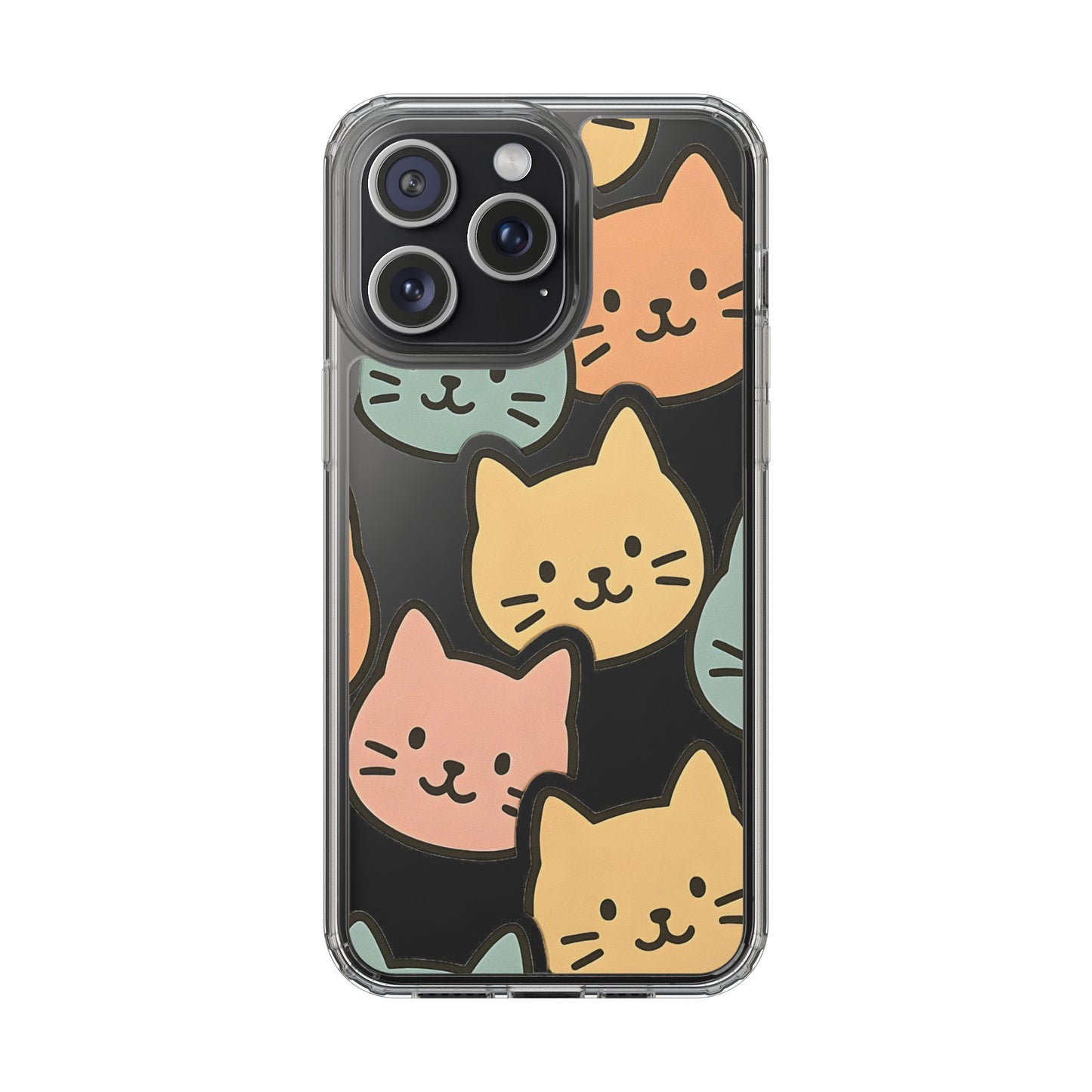 Clear Colorful Cat Pattern Case - Kawaii Aesthetic Transparent Cover for iPhone & Samsung