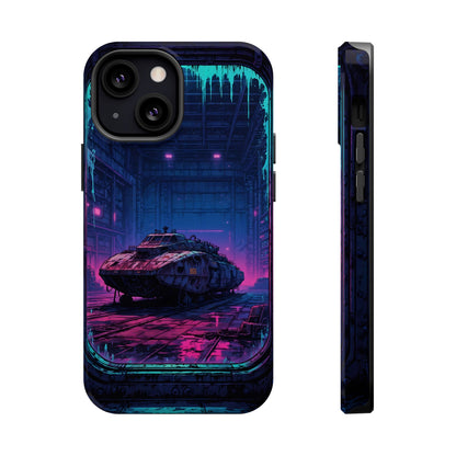 Cyberpunk Garage: Neon Sci-Fi Hover Tank MagSafe Case