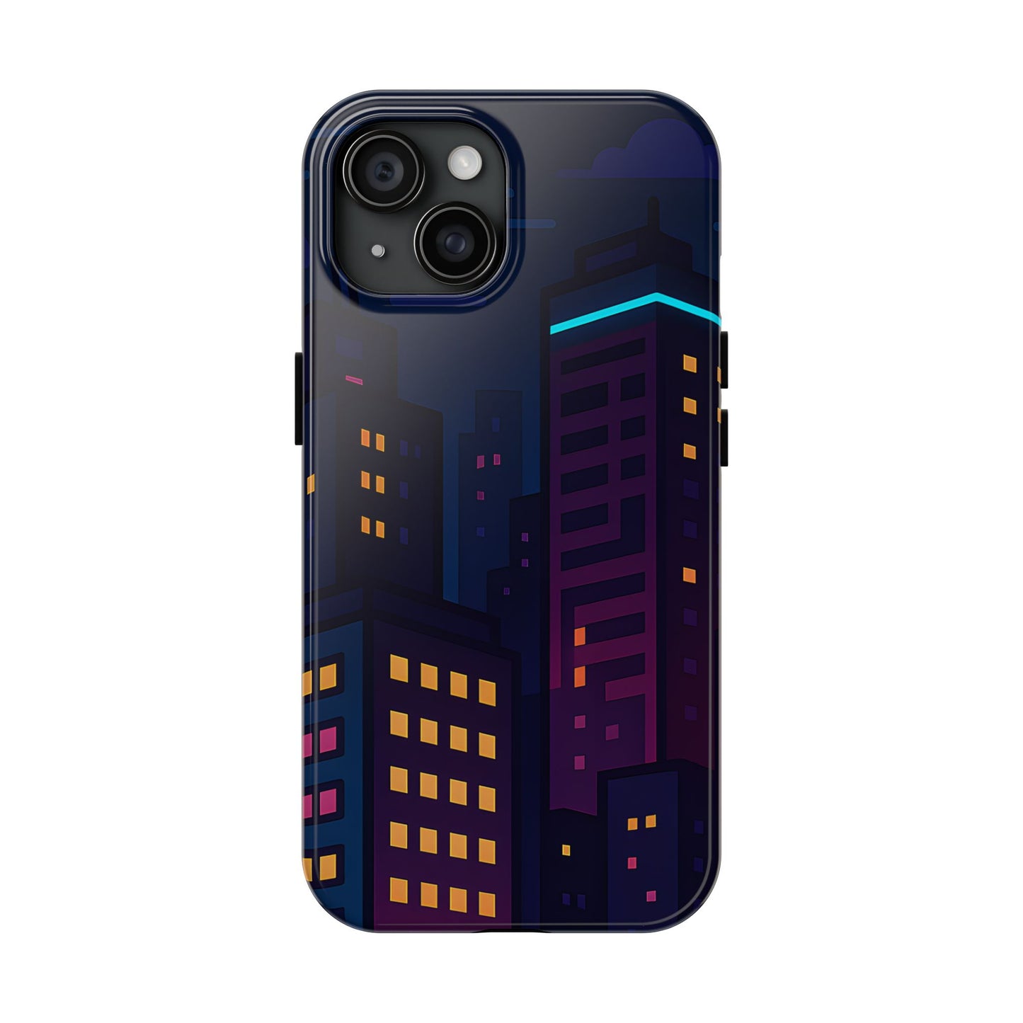 Neon City Skyline Tough Phone Case – Night Aesthetic Protective Cover for iPhone & Samsung